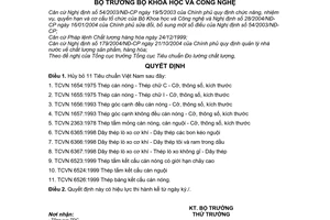 Quyết định 2924/QĐ-BKHCN hủy bỏ 11 tiêu chuẩn Việt Nam TCVN 1975