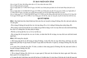 Quyết định 121/2006/QĐ-UBND mức thu, chế độ thu, phí sử dụng lề đường, bến bãi,