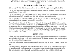 Quyết định 45/2006/QĐ-UBND điều chỉnh 48/2005/QĐ-UBND thu thủy lợi phí Kiên Giang
