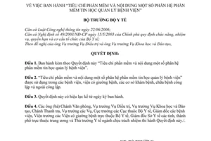 Quyết định 5573/QĐ-BYT Tiêu chí phần mềm nội dung phân hệ