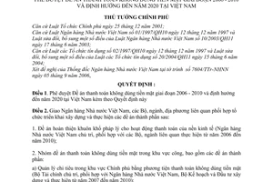 Quyết định 291/2006/QĐ-TTg Đề án thanh toán không dùng tiền mặt 2006-2010 định hướng đến 2020