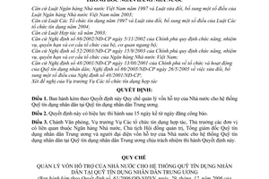 Quyết định 61/2006/QĐ-NHNN Quy chế quản lý vốn hỗ trợ  Nhà nước cho hệ thống Quỹ tín dụng nhân dân tại TW