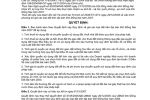 Quyết định 95/2006/QĐ-UBND giá đất Đồng Nai 2007