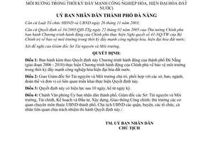 Quyết định 114/2006/QĐ-UBND chương trình hành động bảo vệ môi trường Đà Nẵng
