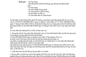 Công văn  74/UBND-ĐT  hỗ trợ ổn định đời sống cho các trường hợp bị thu hồi đất thực hiện theo QĐ106/2005/QĐ-UBND