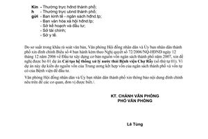 Công văn 51/VP-TH  đính chính Biểu số 4  theo NQ 72/2006/NQ-HĐND bỏ dự án cải tạo hệ thống xử lý nước thải bệnh viện chợ rẫy