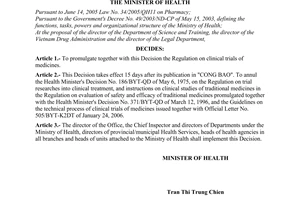 Decision No. 01/2007/QD-BYT of January 11, 2007 promulgating the regulation on clinical trials of medicines