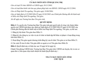 Quyết định 01/2007/QĐ-UBND ủy quyền giải quyết công tác quản lý nhà nước về tôn giáo Quảng Trị