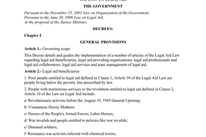 Decree of Government No.07/2007/ND-CP of January 12, 2007 detailing and guiding the implementation of a number of articles of the law on legal aid