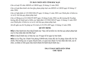 Quyết định 28/2007/QĐ-UBND ban hành Quy chế tự kiểm tra văn bản Quy phạm pháp luật Bắc Kạn