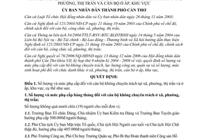 Quyết định 01/2007/QĐ-UBND số lượng mức phụ cấp cán bộ không chuyên trách Cần Thơ