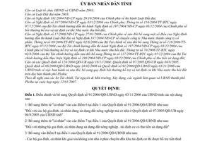 Quyết định 04/2007/QĐ-UBND bổ sung Quyết định 91/2006/QĐ-UBND  bồi thường hỗ trợ và tái định cư khi nhà nước thu hồi đất