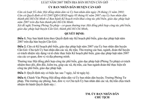 Quyết định 01/2007/QĐ-UBND Kế hoạch triển khai công tác phổ biến giáo dục pháp luật năm 2007 huyện Cần Giờ