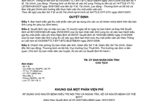 Quyết định 05/2007/QĐ-UBND mức thu một phần viện phí áp dụng cho các cơ sở khám chữa bệnh trên địa bàn tỉnh Long An