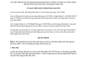 Quyết định 123/2007/QĐ-UBND bảo đảm vệ sinh an toàn thực phẩm Thái Nguyên