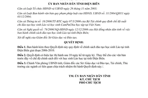 Quyết định 01/2007/QĐ-UBND chính sách đào tạo học sinh Lào Điện Biên