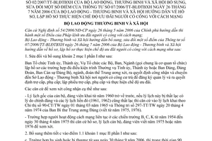 Thông tư 02/2007/TT-BLĐTBXH hồ sơ, lập hồ sơ thực hiện chế độ ưu đãi người có công cách mạng bổ sung 07/2006/TT-BLĐTBXH