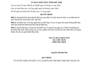 Quyết định 88/2007/QĐ-UBND tuyển chọn tổ chức cá nhân thực hiện đề tài dự án khoa học Phú Thọ