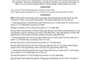 Nghị định 11/2007/NĐ-CP điều chỉnh địa giới hành chính xã phường thành lập thị trấn thuộc quận Ninh Kiều Ô Môn Phong Điền Vĩnh Thạnh Cần Thơ