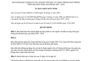 Quyết định 02/2007/QĐ-UBND cơ cấu nguồn vốn đầu tư công trình giao