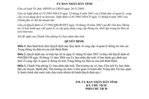 Quyết định 01/2007/QĐ-UBND Quy định cung cấp và quản lý thông tin Bình Định