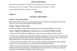 Decree No.12/2007/ND-CP stipulating on citizens to serve a term in the People's