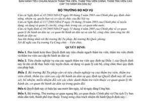 Quyết định 01/2007/QĐ-BNV tiêu chuẩn ngạch thẩm tra viên thẩm tra viên chính cao cấp thi hành án dân sự
