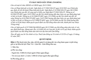 Quyết định 301/QĐ-UBND 2007 mức thu nộp chế độ quản lý sử dụng phí cổng