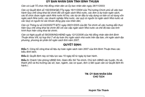 Quyết định 04/2007/QĐ-UBND công khai số liệu dự toán ngân sách 2007 Bình Thuận