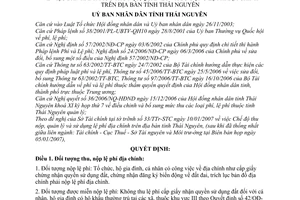 Quyết định 141/2007/QĐ-UBND mức thu nộp, quản lý sử dụng lệ phí địa chính tỉnh Thái Nguyên