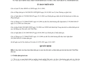 Quyết định 171/QĐ-UBND 2007 thẩm định giá mức thu tiền dịch vụ thẩm định giá Vĩnh Phúc
