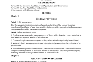 Decree of Government No.14/2007/ND-CP of January 19, 2007 detailing the implementation of a number of articles of The Law On Securities