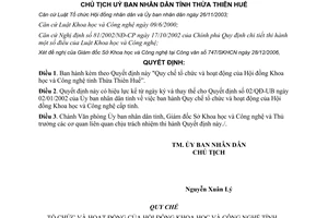Quyết định 121/QĐ-UBND Quy chế tổ chức hoạt động Hội đồng Khoa học và Công nghệ Thừa Thiên Huế