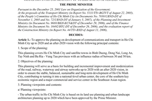 Decision No.101/QD-TTg of January 22, 2007 approving the planning on development of communications and transport in Ho Chi Minh City up to 2020 and an after-2020 vision