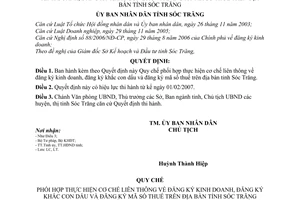 Quyết định 05/2007/QĐ-UBND Quy chế phối hợp thực hiện cơ chế liên thông