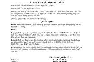 Quyết định 06/2007/QĐ-UBND Quy định tạm thời giá đất phi nông nghiệp Sóc Trăng