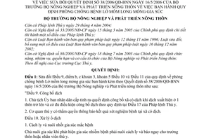 Quyết định 05/2007/QĐ-BNN quy định phòng chống bệnh Lở mồm long móng gia súc sửa đổi quyết định 38/2006/QĐ-BNN