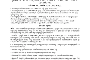 Quyết định 236/2007/QĐ-UBND thu sử dụng học phí trường cơ sở giáo dục đào tạo sửa đổi Điều 5 2406/2005/QĐ-UBND