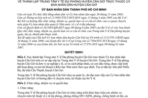 Quyết định 09/2007/QĐ-UBND thành lập Trung tâm Y tế Dự phòng huyện Cần Giờ thuộc Ủy ban nhân dân huyện Cần Giờ