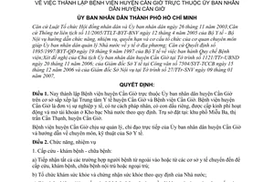 Quyết định 12/2007/QĐ-UBND thành lập Bệnh viện huyện Cần Giờ thuộc Ủy ban nhân dân huyện Cần Giờ