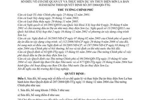 Quyết định 11/2007/QĐ-TTg sửa đổi Quyết định 207/2004/QĐ-TTg cơ chế quản lý Dự án thủy điện Sơn La