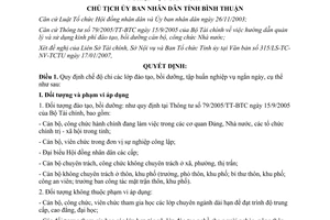 Quyết định 227/QĐ-UBND 2007 chi lớp đào tạo bồi dưỡng tập huấn nghiệp vụ Bình Thuận