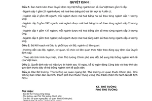 Quyết định 10/2007/QĐ-TTg hệ thống ngành kinh tế Việt Nam