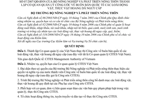 Quyết định 07/2007/QĐ-BNN thành lập Cơ quan quản lý Công ước buôn bán quốc tế động vật thực vật hoang dã nguy cấp