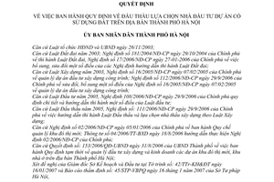 Quyết định 15/2007/QĐ-UBND quy định đấu thầu lựa chọn nhà đầu tư dự án sử dụng đất thành phố Hà Nội