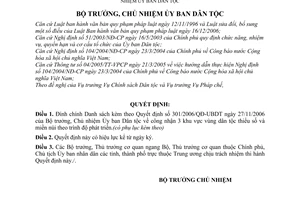 Quyết định 16/QĐ-UBDT công nhận 3 khu vực vùng dân tộc thiểu số miền núi theo trình độ phát triển đính chính Quyết định 301/2006/QĐ-UBDT