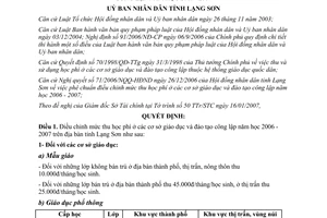 Quyết định 01/2007/QĐ-UBND sửa đổi học phí cơ sở giáo dục đào công lập Lạng Sơn 2006 2007