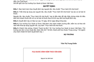 Quyết định 11/2007/QĐ-BYT nguyên tắc tiêu chuẩn Thực hành tốt nhà thuốc