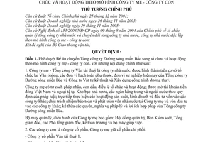 Quyết định 12/2007/QĐ-TTg phê duyệt Đề án chuyển Tổng công ty Đường sông miền Bắc sang tổ chức hoạt động theo mô hình công ty mẹ con