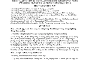 Quyết định 13/2007/QĐ-TTg thành lập chức năng nhiệm vụ quyền hạn tổ chức Quy chế hoạt động Văn phòng Ban Chỉ đạo Trung ương phòng, chống tham nhũng